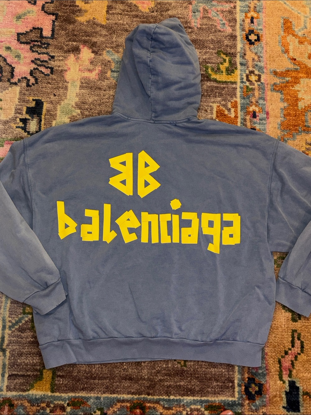 Balenciaga Light Blue Crewneck Hoodie with White Logo - Picture 3 of 5